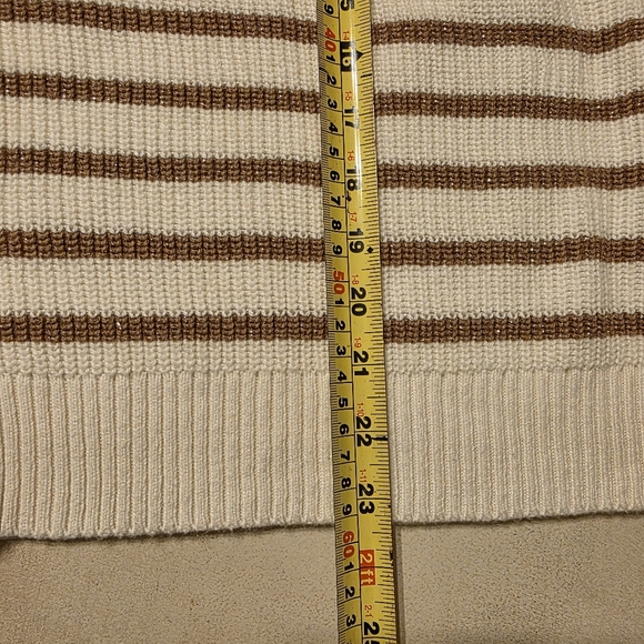 Talbots Metallic Gold & Cream Striped Shoulder Button Sweater - Large - Picture 6 of 7